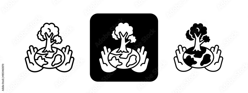 Fototapeta premium Responsibility Solid color and black line drawing vector illustration set