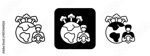 Protection  Solid color and black line drawing vector illustration set