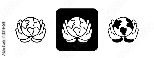 Save World  Solid color and black line drawing vector illustration set