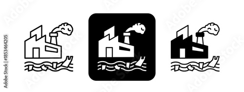 Pollution  Solid color and black line drawing vector illustration set