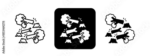 Destruction  Solid color and black line drawing vector illustration set