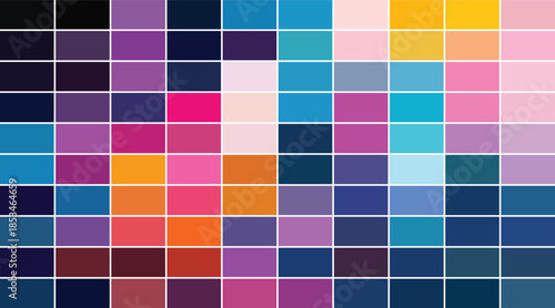 Vibrant Geometric Mosaic Grid with Pastel Pink and Deep Jewel Tone Color Swatches