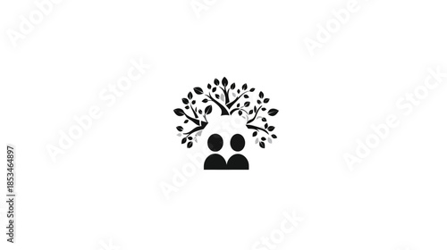 Stylized illustration of two people under a lush tree, symbolizing family, community, growth, connection, and generational roots.