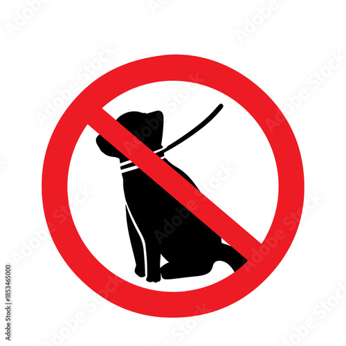 No dogs allowed sign, pets forbidden warning, red circle with crossed out black dog silhouette.