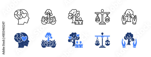 Human Responsibility and Awareness with two styles, line and duotone icon.