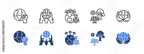 Global Action and the Future with two styles, line and duotone icon.