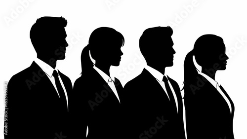 Silhouette of diverse business professionals standing together in a line.