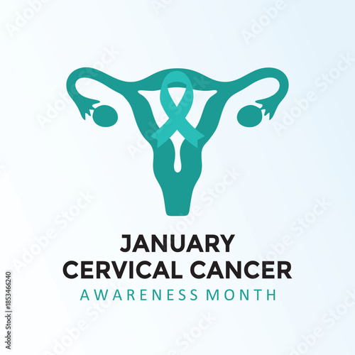 Cervical Cancer Awareness Month illustration with  stylized uterus icon in teal color with clean minimal typography. This design represents women’s health, cancer prevention, early detection.