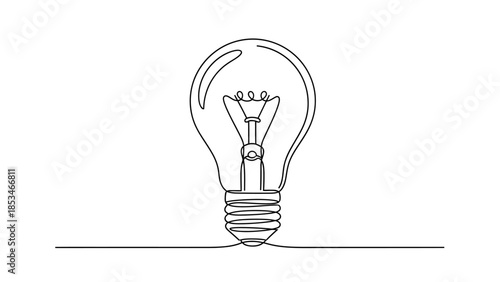 Minimalist Single Line Drawing of a Classic Incandescent Light Bulb.