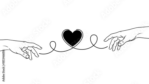 Two hands reaching out connected by a heart symbol.