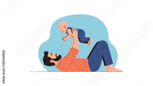 Father playing with his baby son lifting him up.