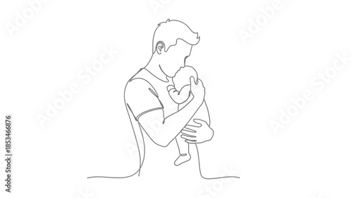 Father holding his baby in a loving embrace.