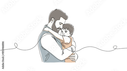 Father lovingly embracing his young child in a tender moment.