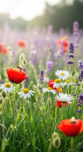 Sunlit Meadow of Wildflowers: A Vibrant Tapestry of Colors in a Natural Setting