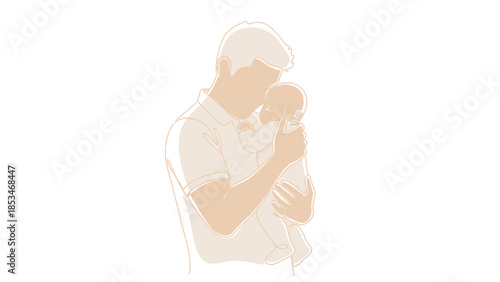 A tender illustration of a father holding his newborn baby close in a loving embrace.