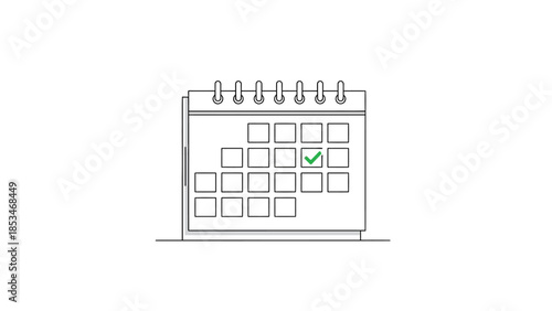 A simple line drawing of a calendar with a checkmark on one of the days.