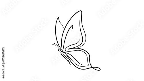 A minimalist line drawing of a butterfly in profile, showcasing its delicate wings and antennae.