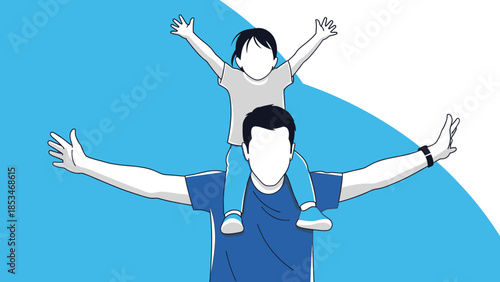 Father and son enjoying a happy moment together with arms outstretched.