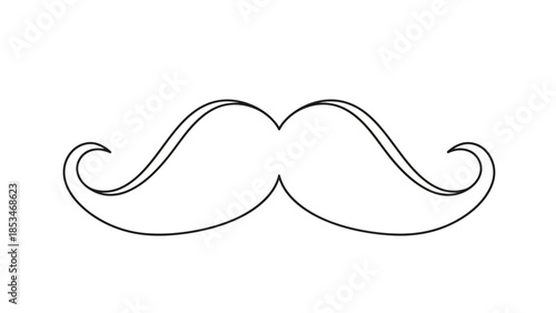 A simple, elegant black and white line drawing of a classic handlebar mustache.