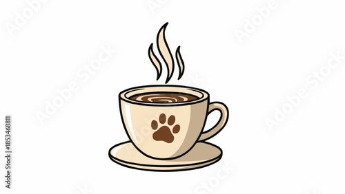Cute Coffee Cup with Paw Print Steam Rising.