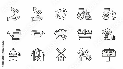 Collection of Farm and Agriculture Icons Representing Growth and Harvest.