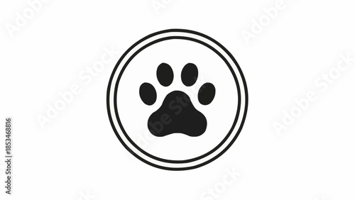 Simple Black Paw Print Inside a Circle Icon.