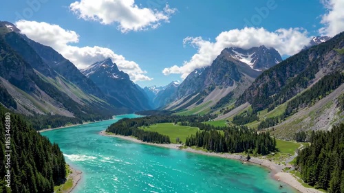 River scenery among alpine forests
