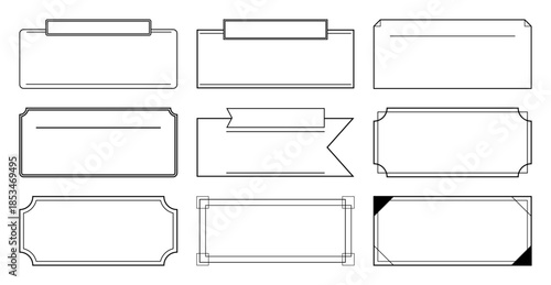 Header Label Frames Set of 9, Black Outline Vector Collection