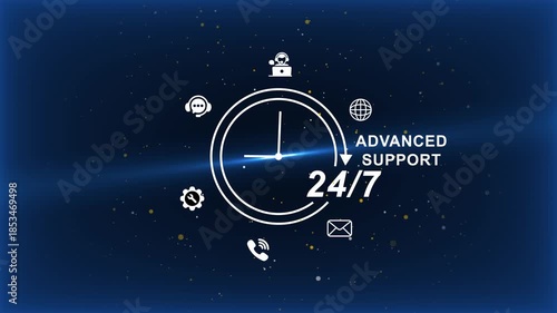 Wallpaper Mural Advanced 24/7 Support Services Concept with Clock and on Dark Blue Background advanced support customer service Torontodigital.ca