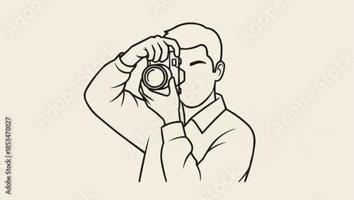 Man holding camera taking a photo illustration.