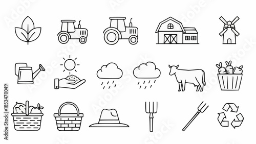Collection of Farm and Agriculture Icons for Rural Life.