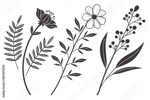 Minimal Botanical Ui Icons  Flat Vector  Pure Whit (1) Vector Illustration