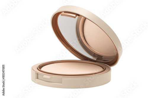 Beige compact powder makeup with mirror isolated on a transparent background cream
