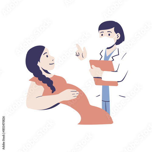 Vector illustration of a pregnant woman consulting with an obstetrician 