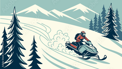 Thrilling Snowmobile Ride Through Snowy Mountain Peaks and Forests