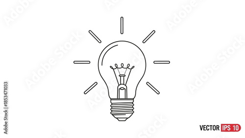 A simple, clean line drawing of a classic incandescent light bulb with radiating lines indicating light emission.