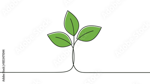A simple line drawing of a green plant with three leaves sprouting from a single stem on a white background.