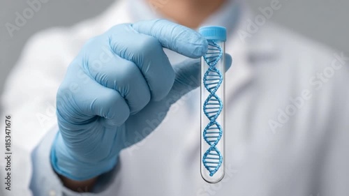 Close-Up of Scientist Hand Holding Test Tube with DNA Helix in Laboratory Environment for Genetic Research and Innovation 4k video footage