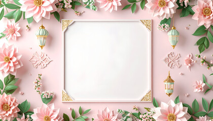 Soft pastel floral border with ornate lanterns and festive accents creating a decorative frame for text or design