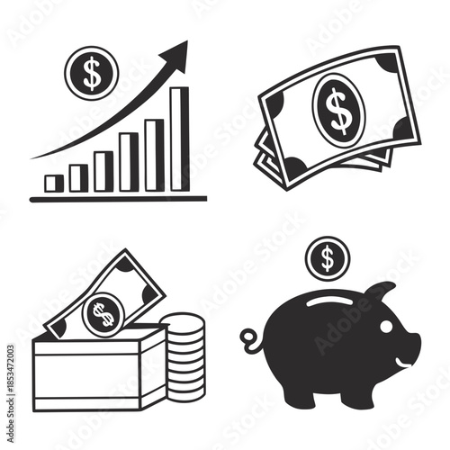 Finance And Money Icon Set  Clean Flat Vector  Pur (2) Vector Illustration