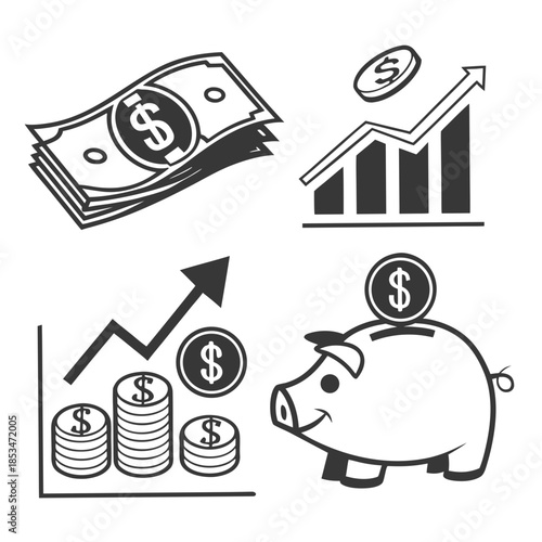 Finance And Money Icon Set  Clean Flat Vector  Pur (3) Vector Illustration