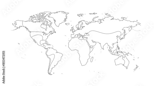 A detailed outline map of the world showing continents and country borders.