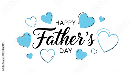 Happy Father's Day greeting with blue and white hearts scattered around the text.