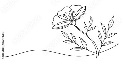 Single Line Flower Art Vector  Pure White Backgrou (3) Vector Illustration