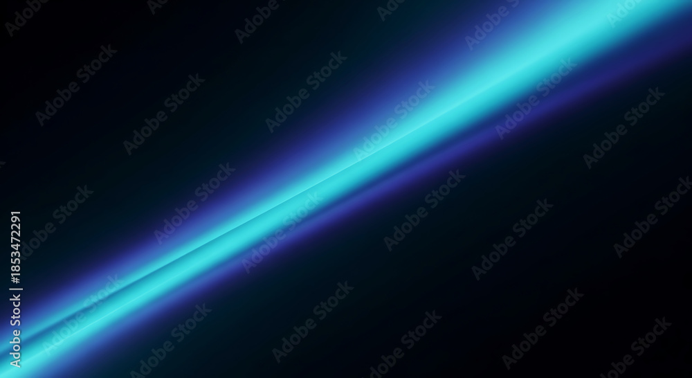 Fototapeta premium Abstract diagonal bright blue and cyan light streak on dark background