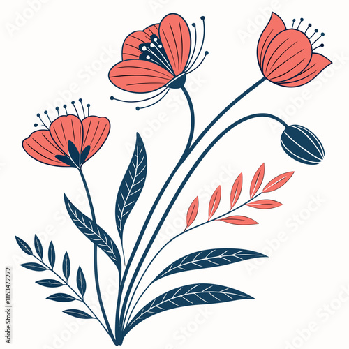 Modern Floral Flat Illustration  Clean Vector  Pur (1) Vector Illustration