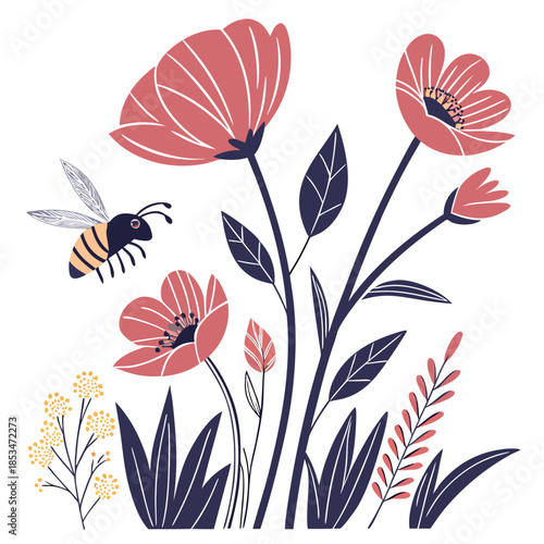Modern Floral Flat Illustration  Clean Vector  Pur (3) Vector Illustration
