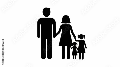 Simple Black Silhouette of a Family Holding Hands.