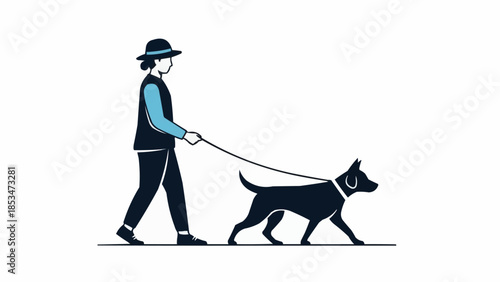 Person walking a dog on a leash.