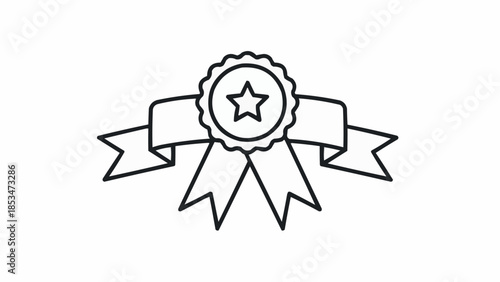Award Ribbon with Star Icon Simple Line Art.